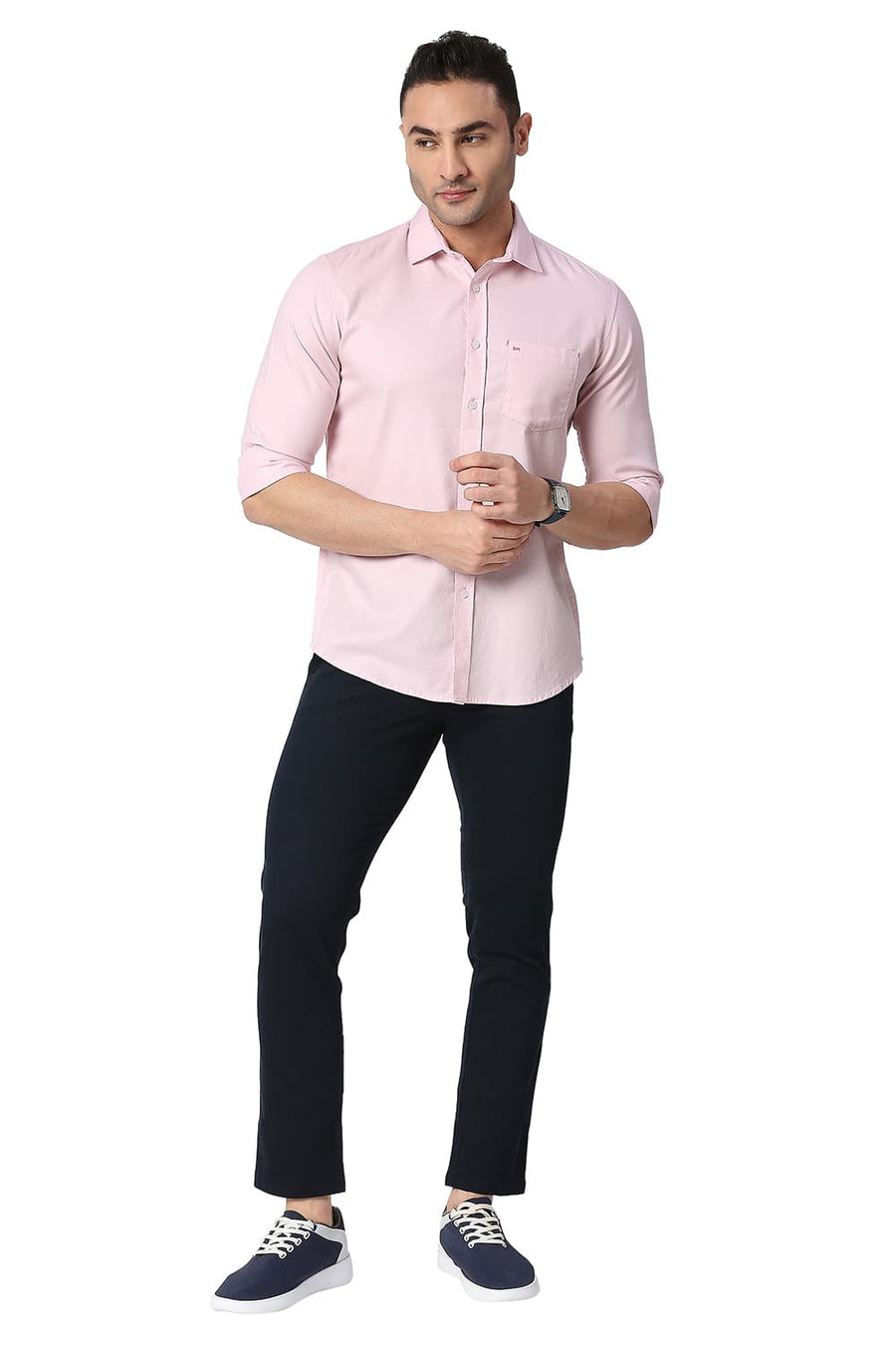 BASICS SLIM FIT BARELY PINK COTTON DOBBY SHIRT
