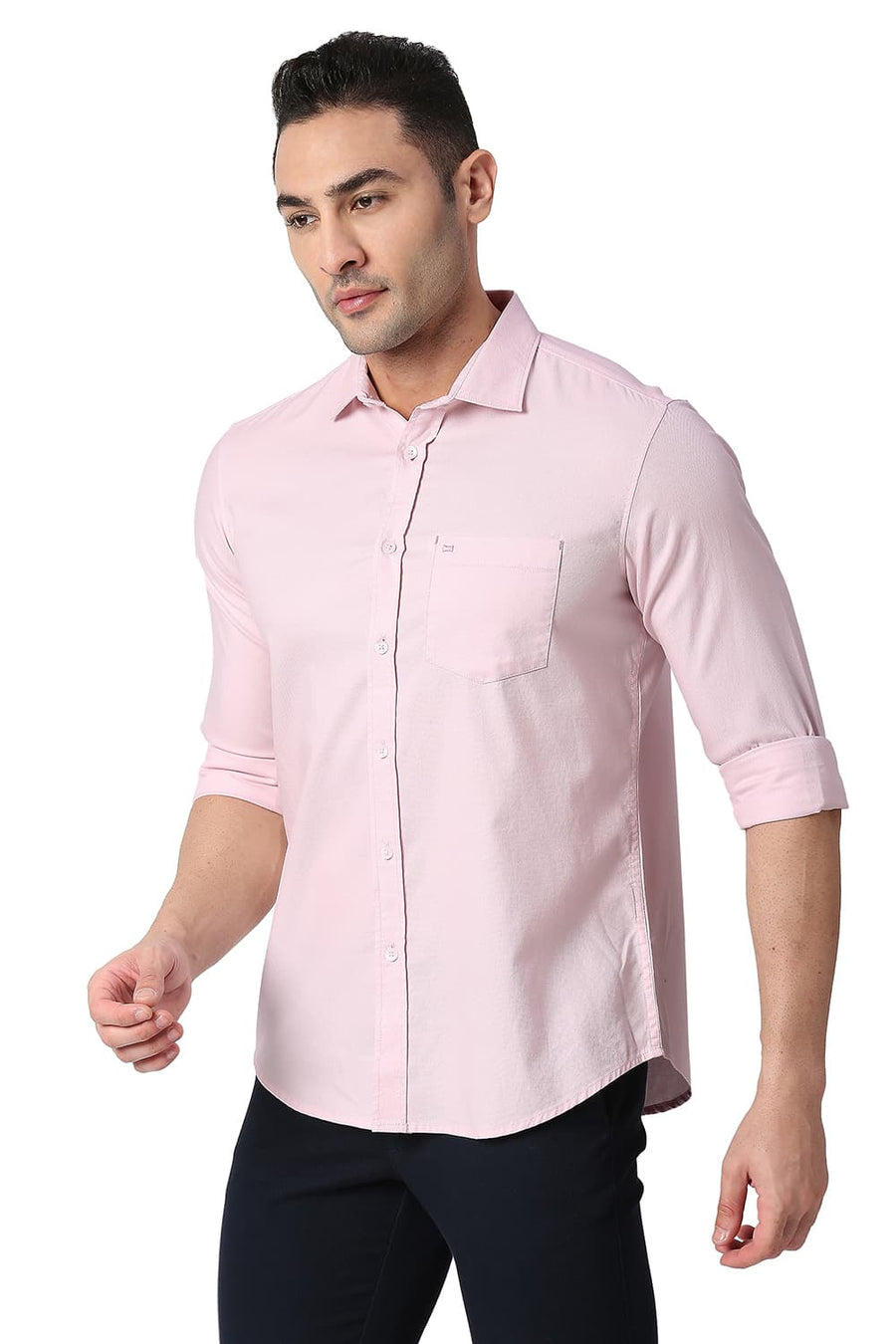 BASICS SLIM FIT BARELY PINK COTTON DOBBY SHIRT