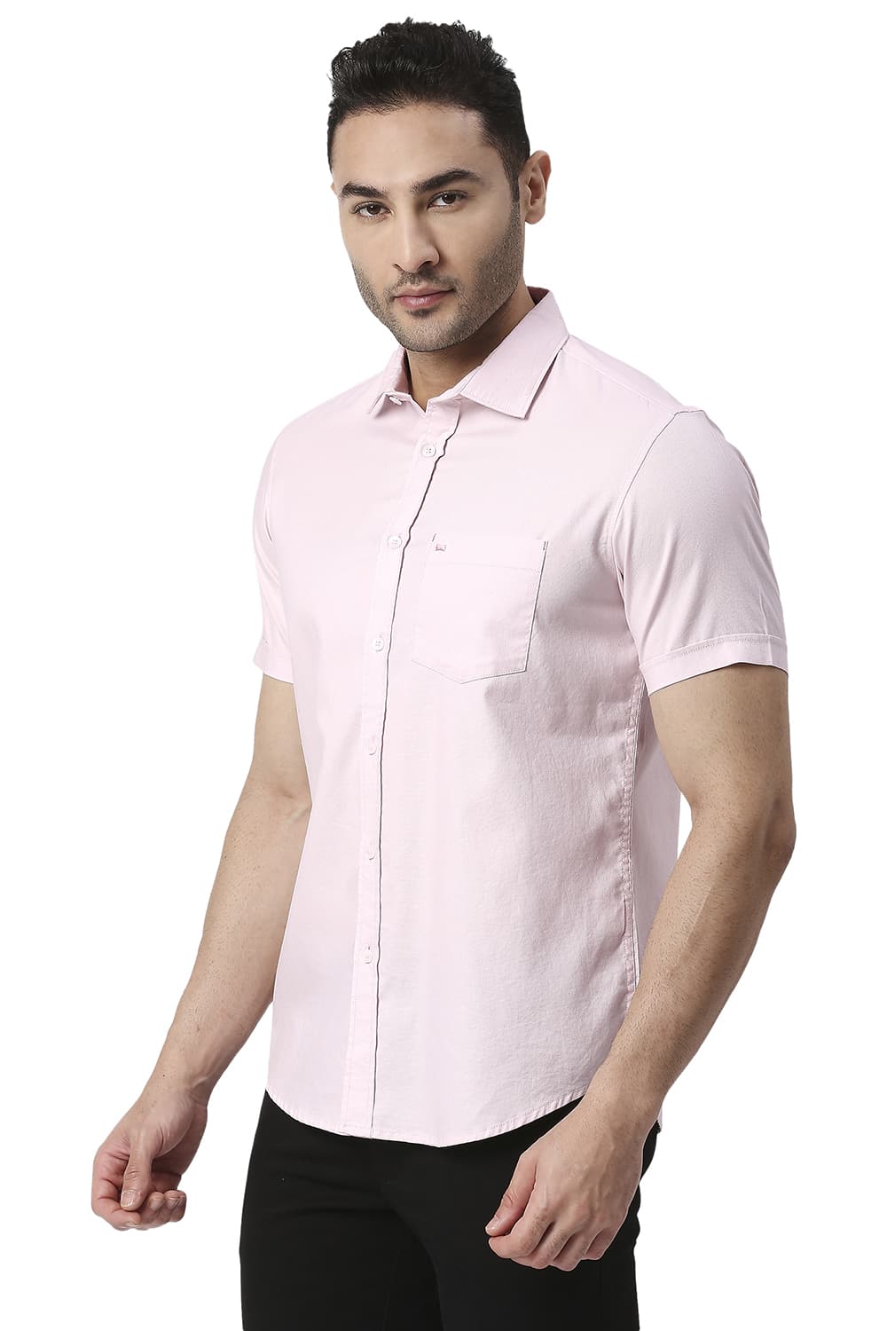 BASICS SLIM FIT COTTON DOBBY HALFSLEEVES SHIRT