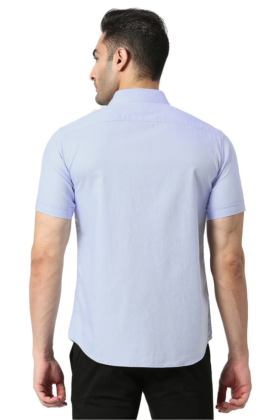 BASICS SLIM FIT BLUE FOG COTTON DOBBY SHIRT