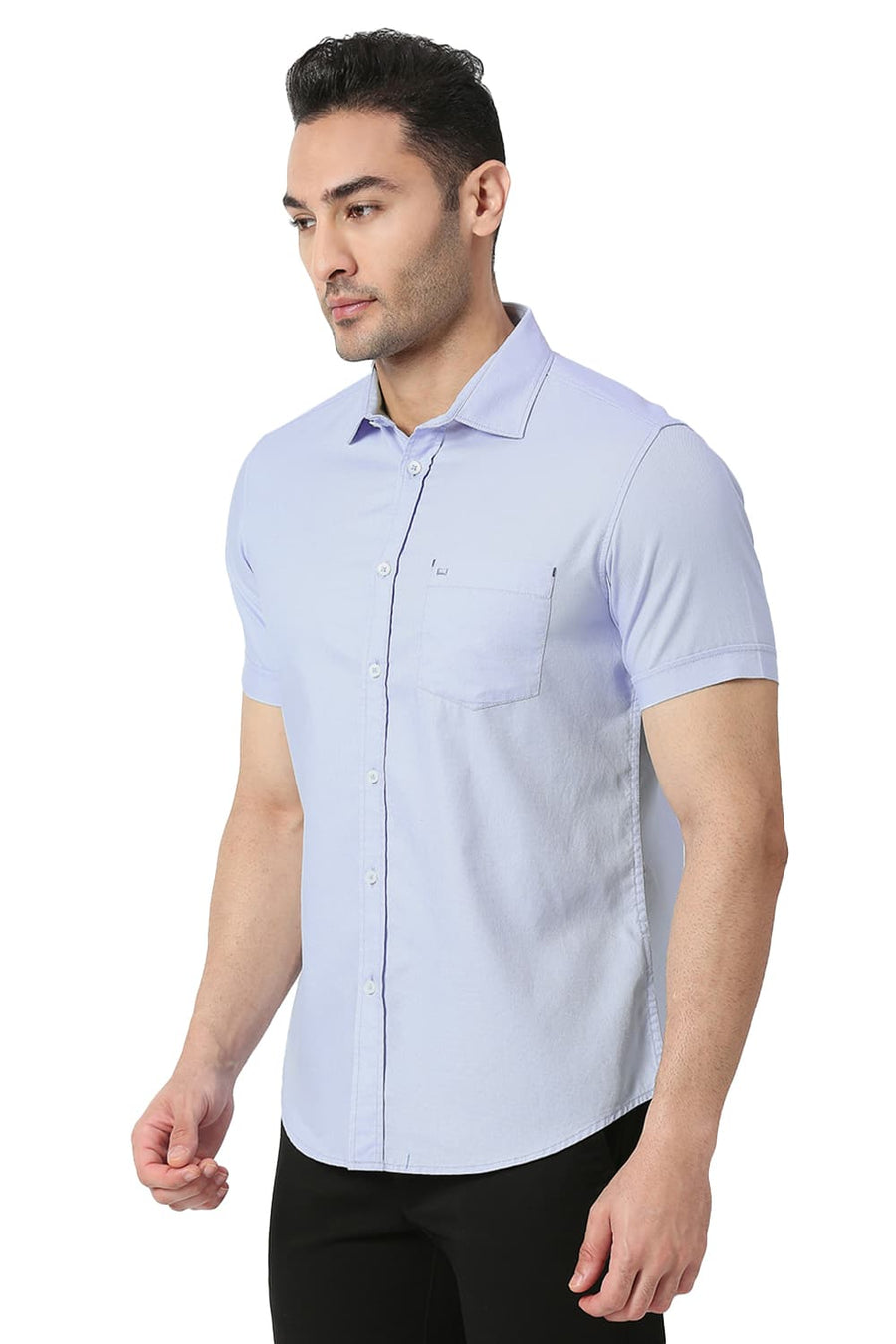BASICS SLIM FIT BLUE FOG COTTON DOBBY SHIRT