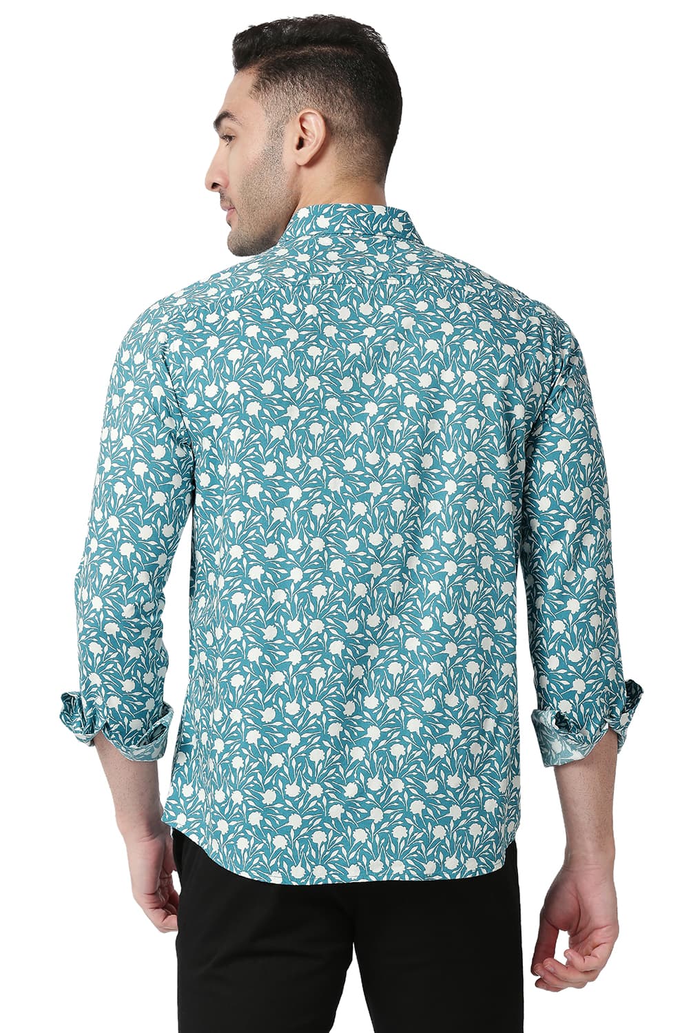 BASICS SLIM FIT COTTON VISCOSE PRINTED SHIRT