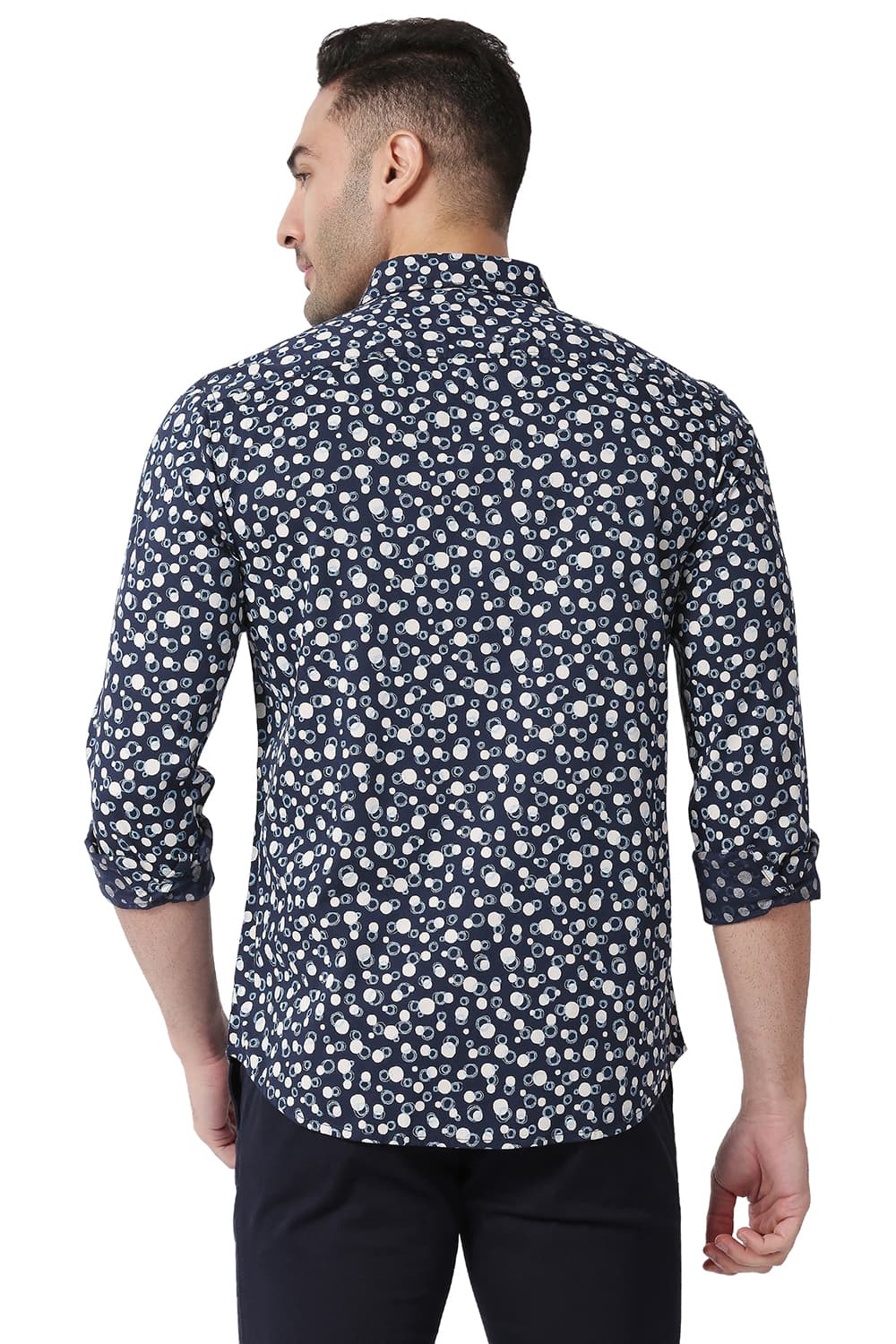 BASICS SLIM FIT COTTON VISCOSE PRINTED SHIRT