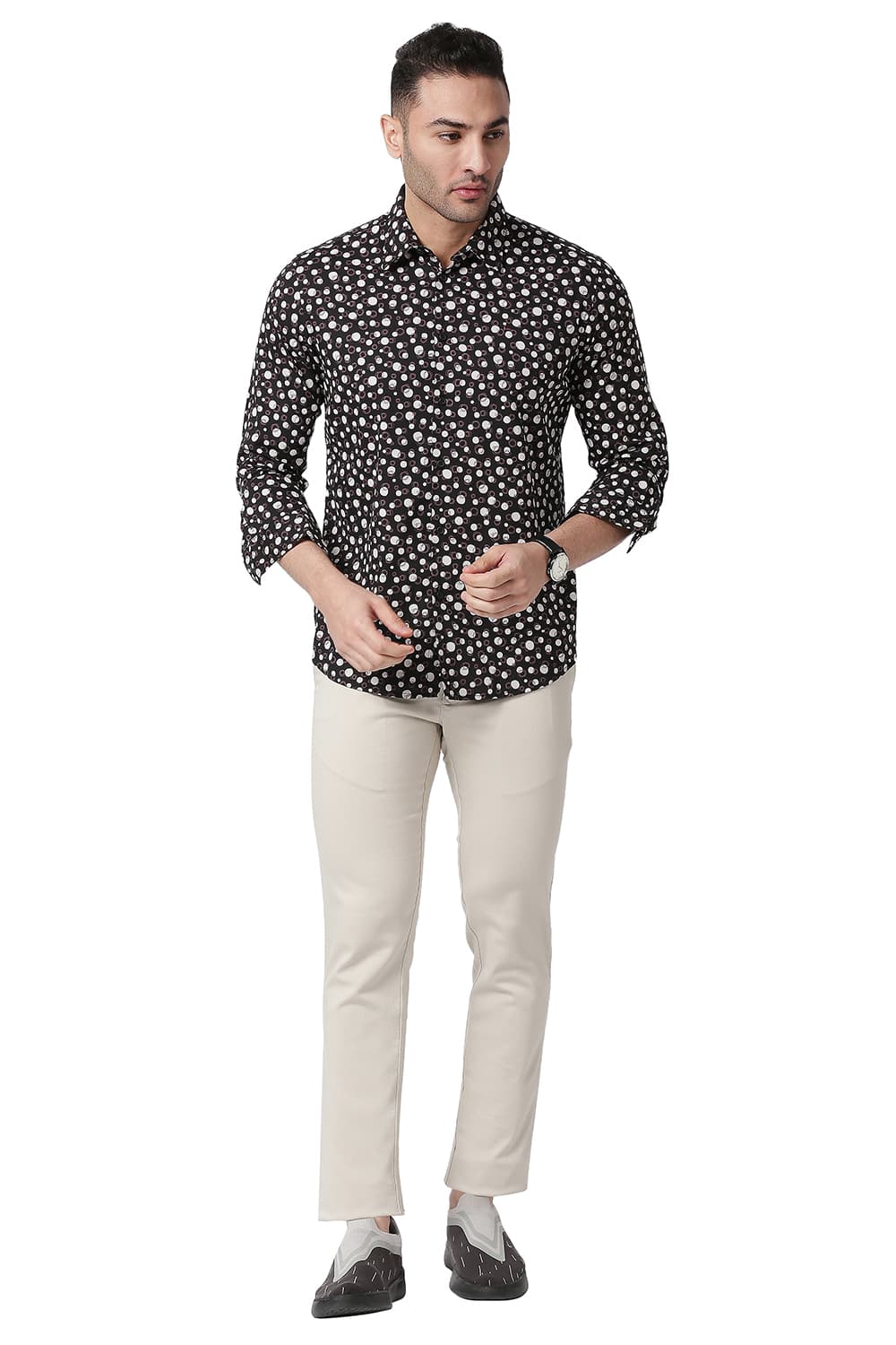 BASICS SLIM FIT COTTON VISCOSE PRINTED SHIRT