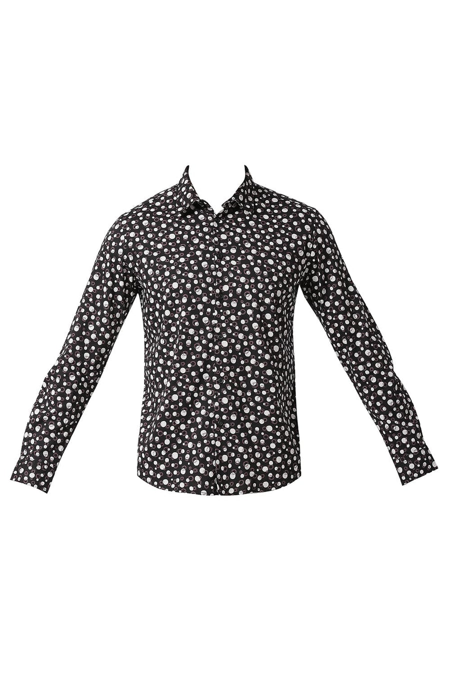 BASICS SLIM FIT CHARCOAL BLACK COTTON VISCOSE PRINTED SHIRT