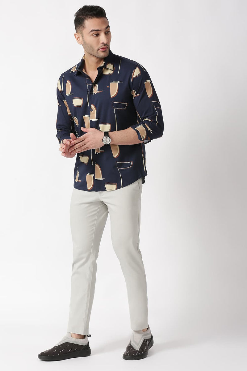 Slim Fit Cotton Viscose Printed Shirt