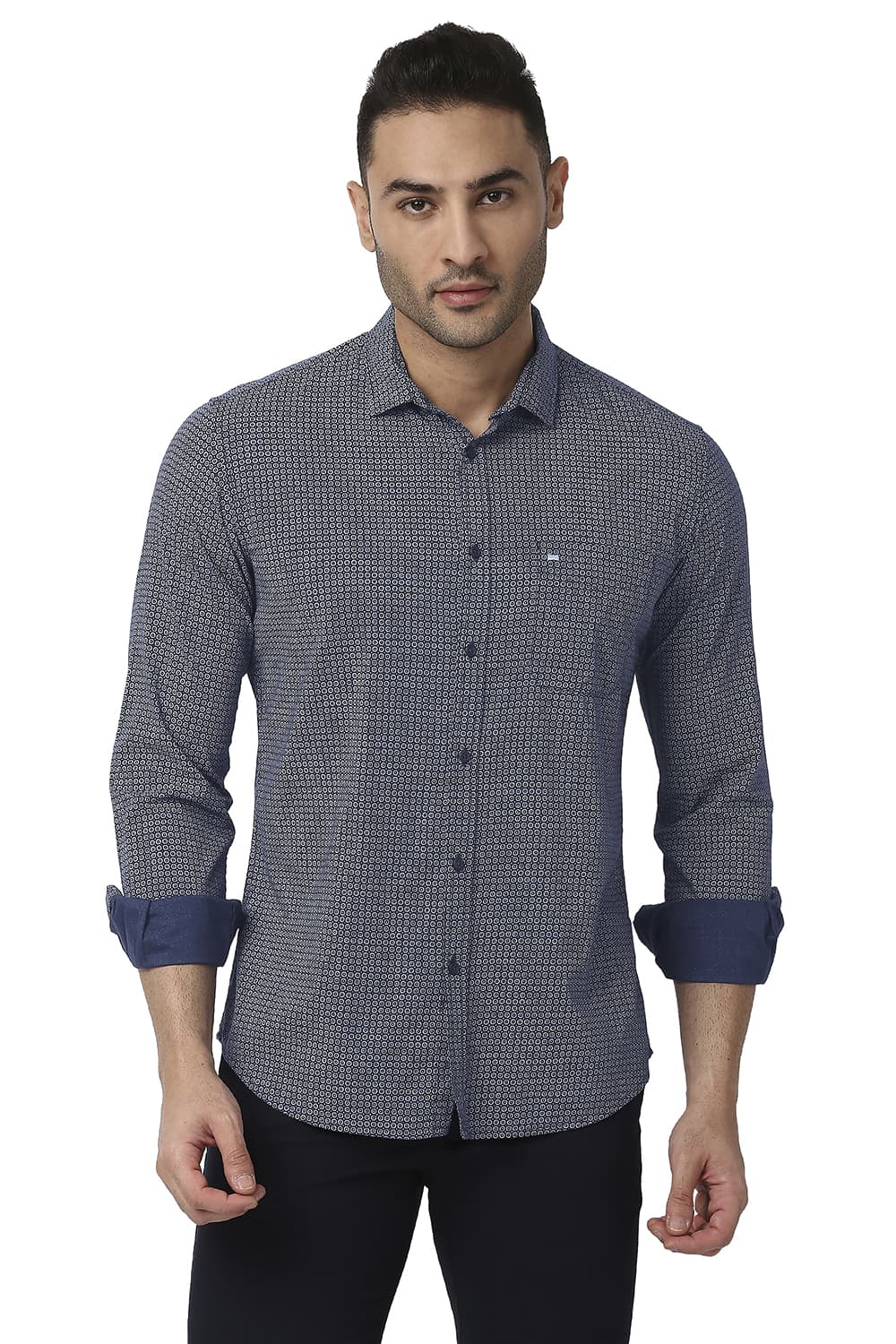 BASICS SLIM FIT COTTON VISCOSE PRINTED SHIRT