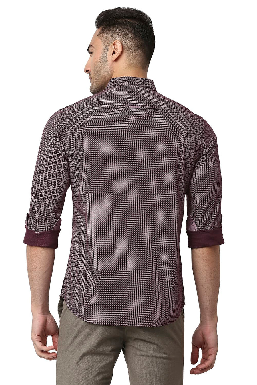 BASICS SLIM FIT PURPLE POTION COTTON VISCOSE PRINTED SHIRT