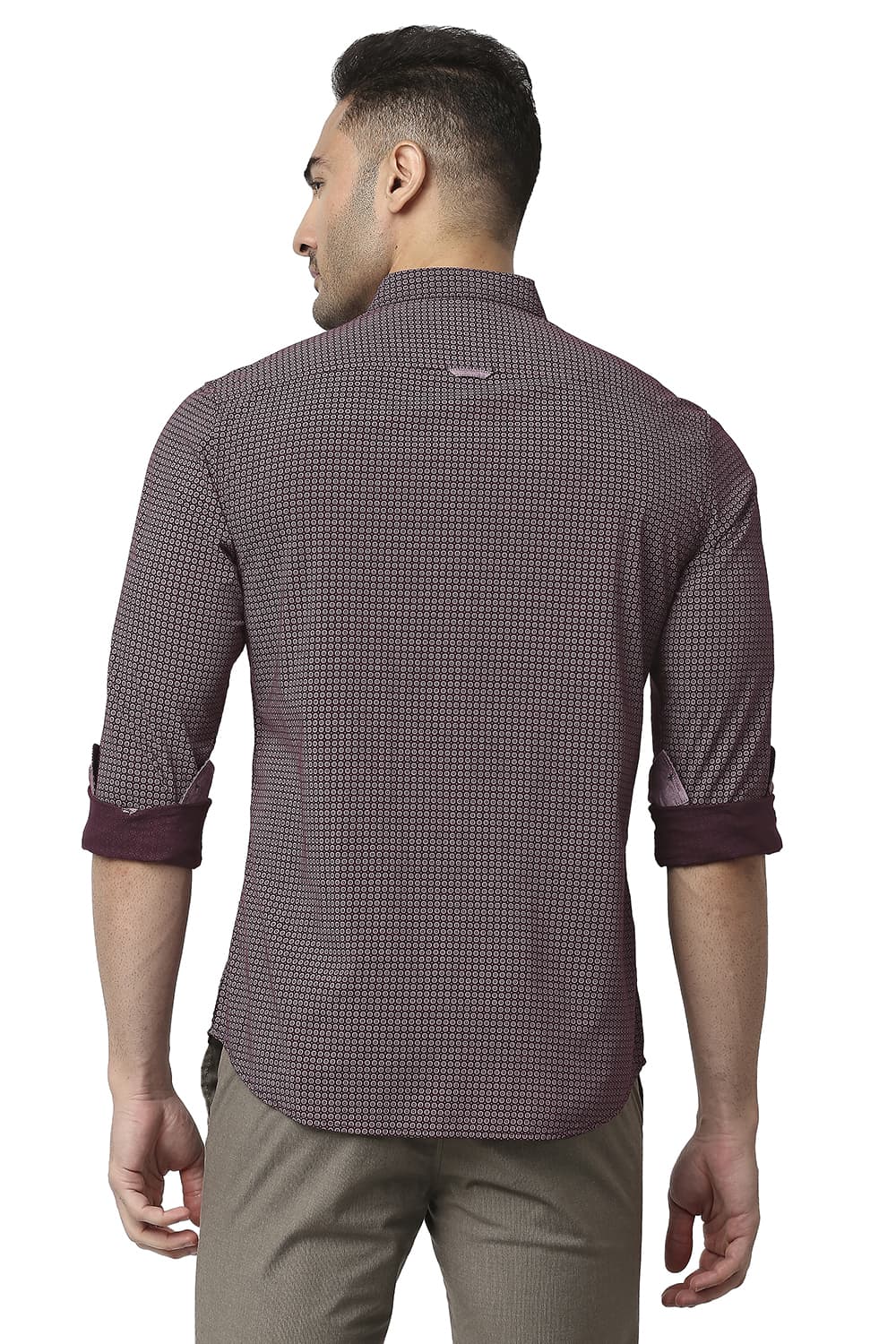 BASICS SLIM FIT COTTON VISCOSE PRINTED SHIRT