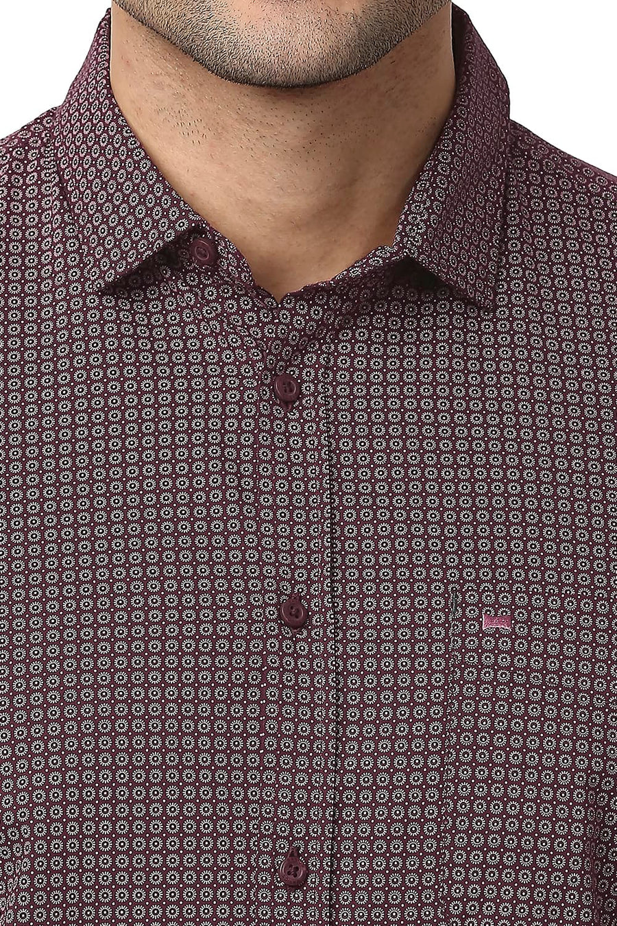 BASICS SLIM FIT PURPLE POTION COTTON VISCOSE PRINTED SHIRT