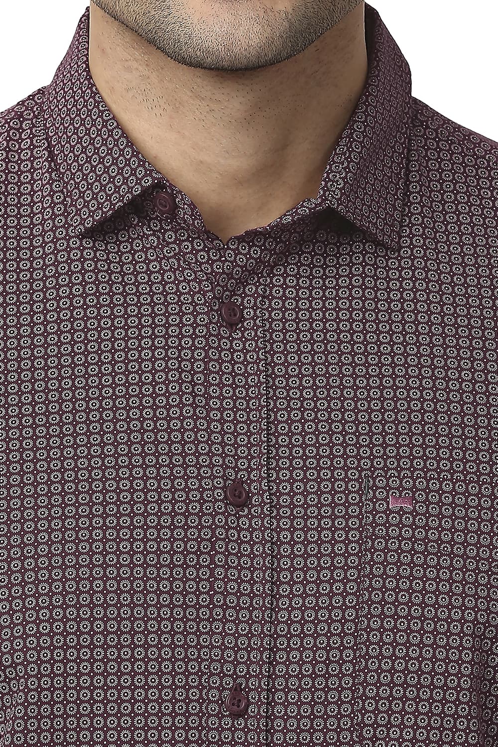 BASICS SLIM FIT COTTON VISCOSE PRINTED SHIRT