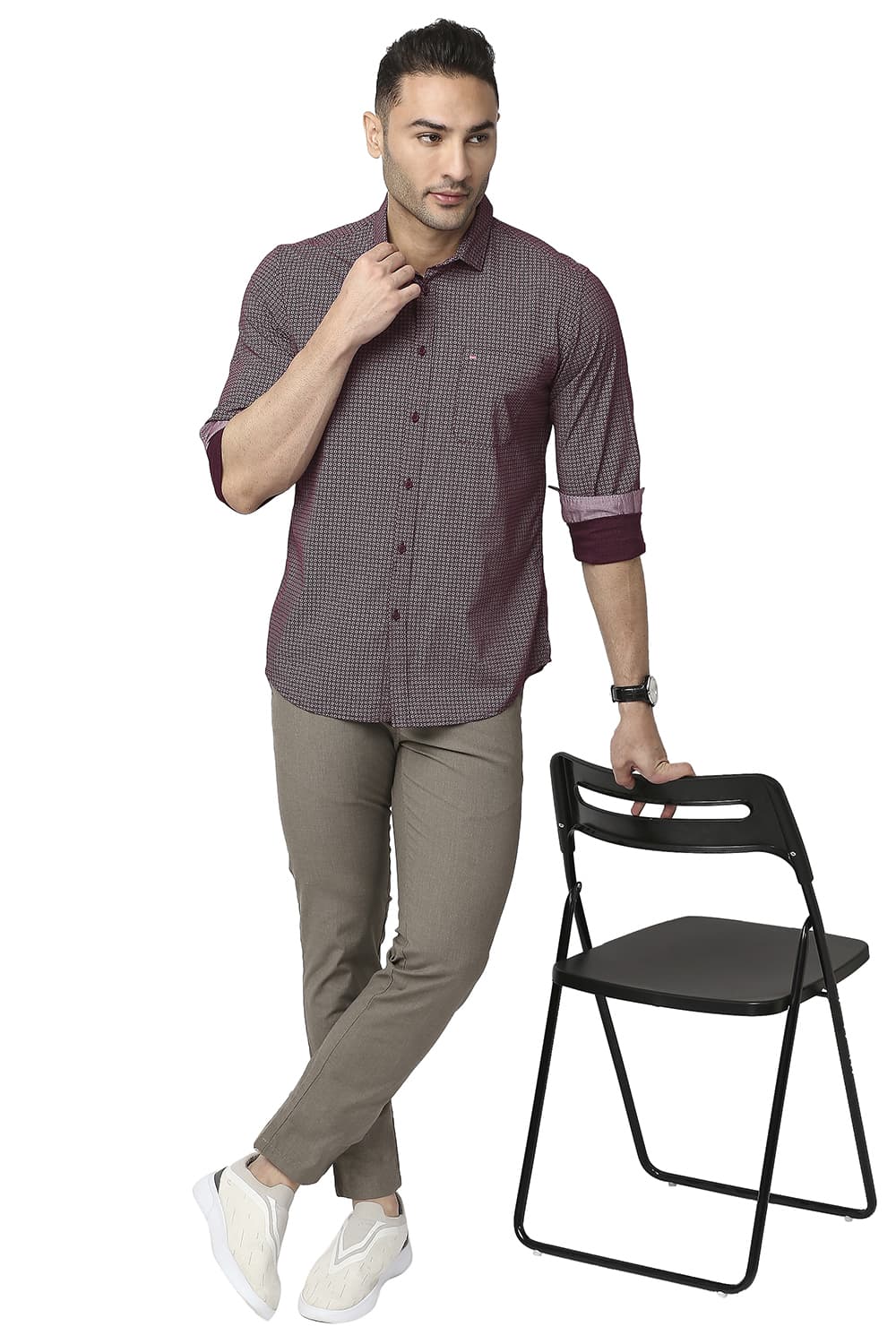 BASICS SLIM FIT COTTON VISCOSE PRINTED SHIRT