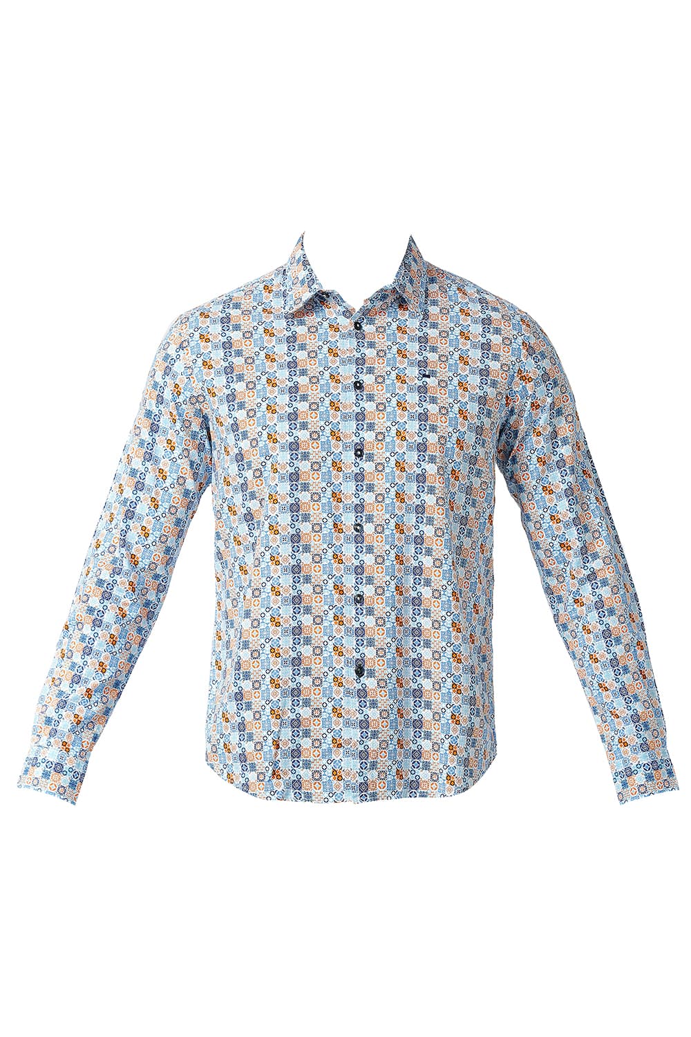 BASICS SLIM FIT COTTON VISCOSE PRINTED SHIRT