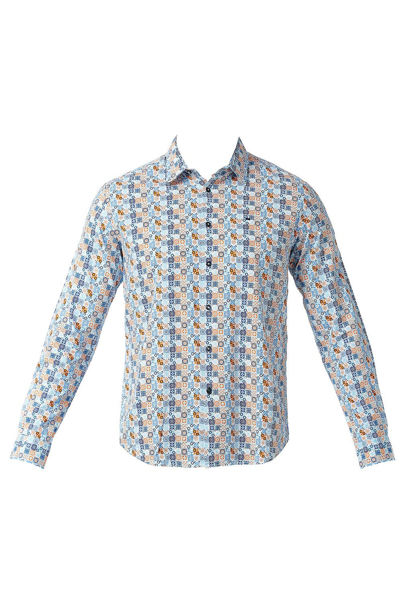 BASICS SLIM FIT COTTON VISCOSE PRINTED SHIRT