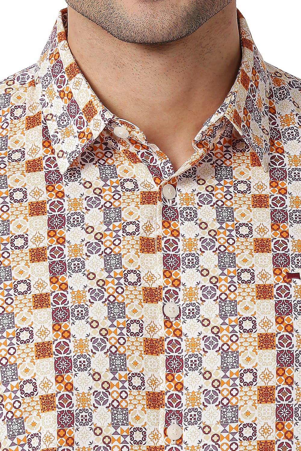 BASICS SLIM FIT COTTON VISCOSE PRINTED SHIRT