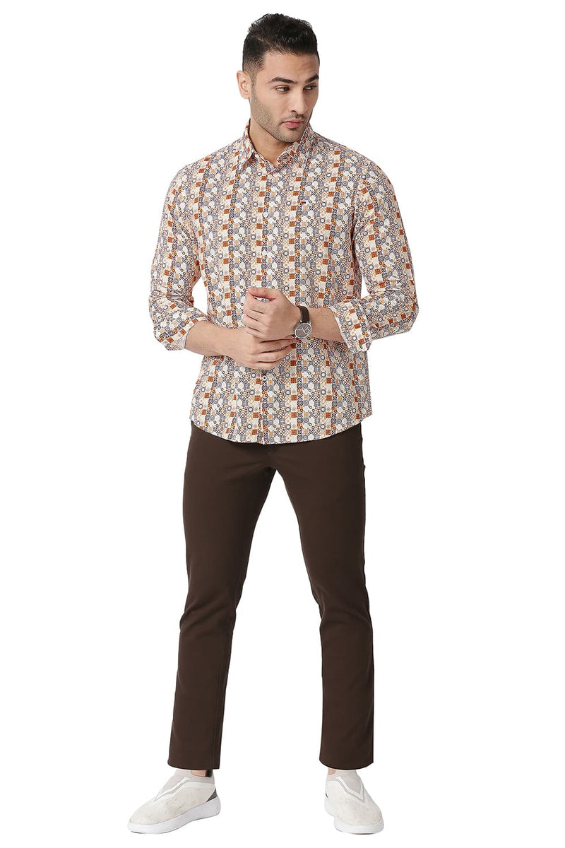 BASICS SLIM FIT COTTON VISCOSE PRINTED SHIRT