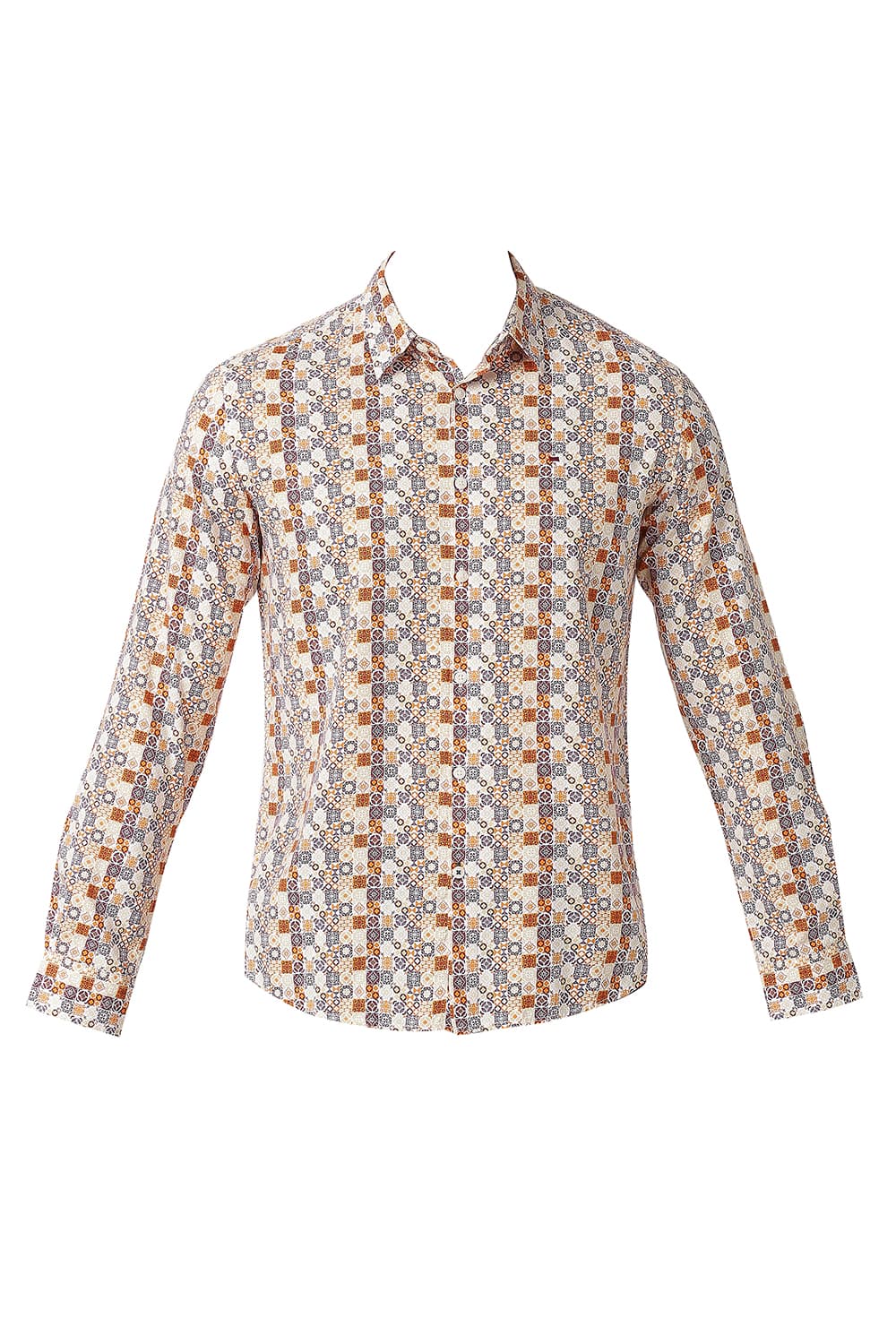 BASICS SLIM FIT COTTON VISCOSE PRINTED SHIRT