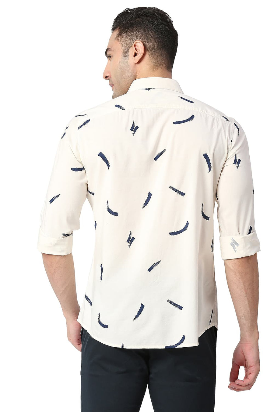 BASICS SLIM FIT ICING YELLOW COTTON VISCOSE PRINTED SHIRT