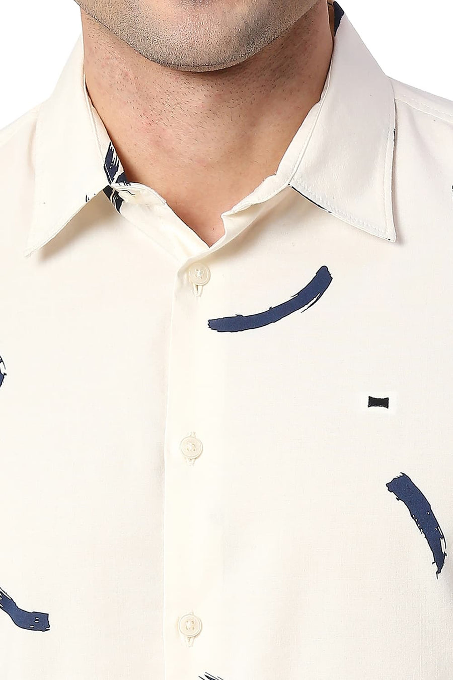 BASICS SLIM FIT ICING YELLOW COTTON VISCOSE PRINTED SHIRT