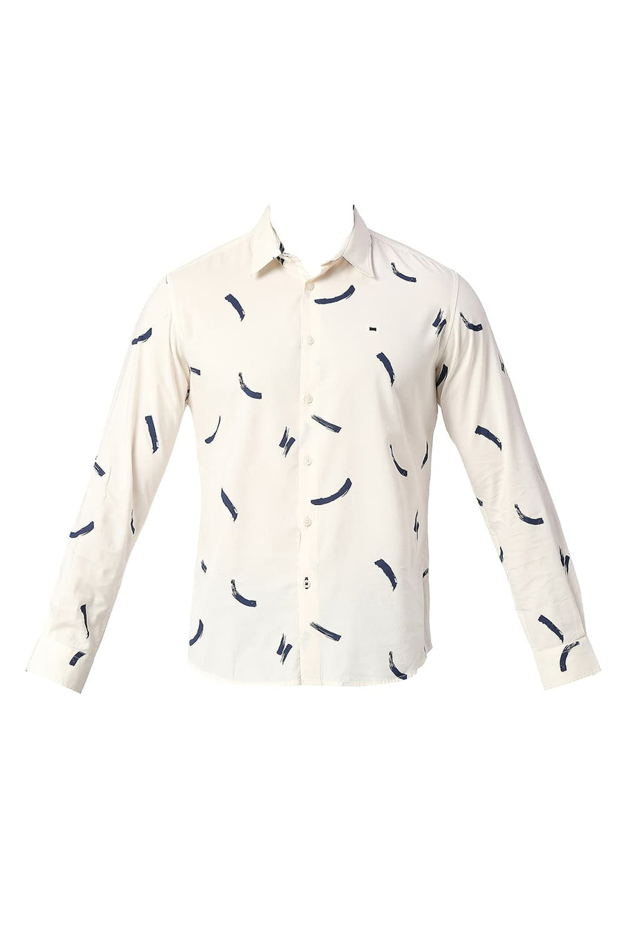 BASICS SLIM FIT ICING YELLOW COTTON VISCOSE PRINTED SHIRT