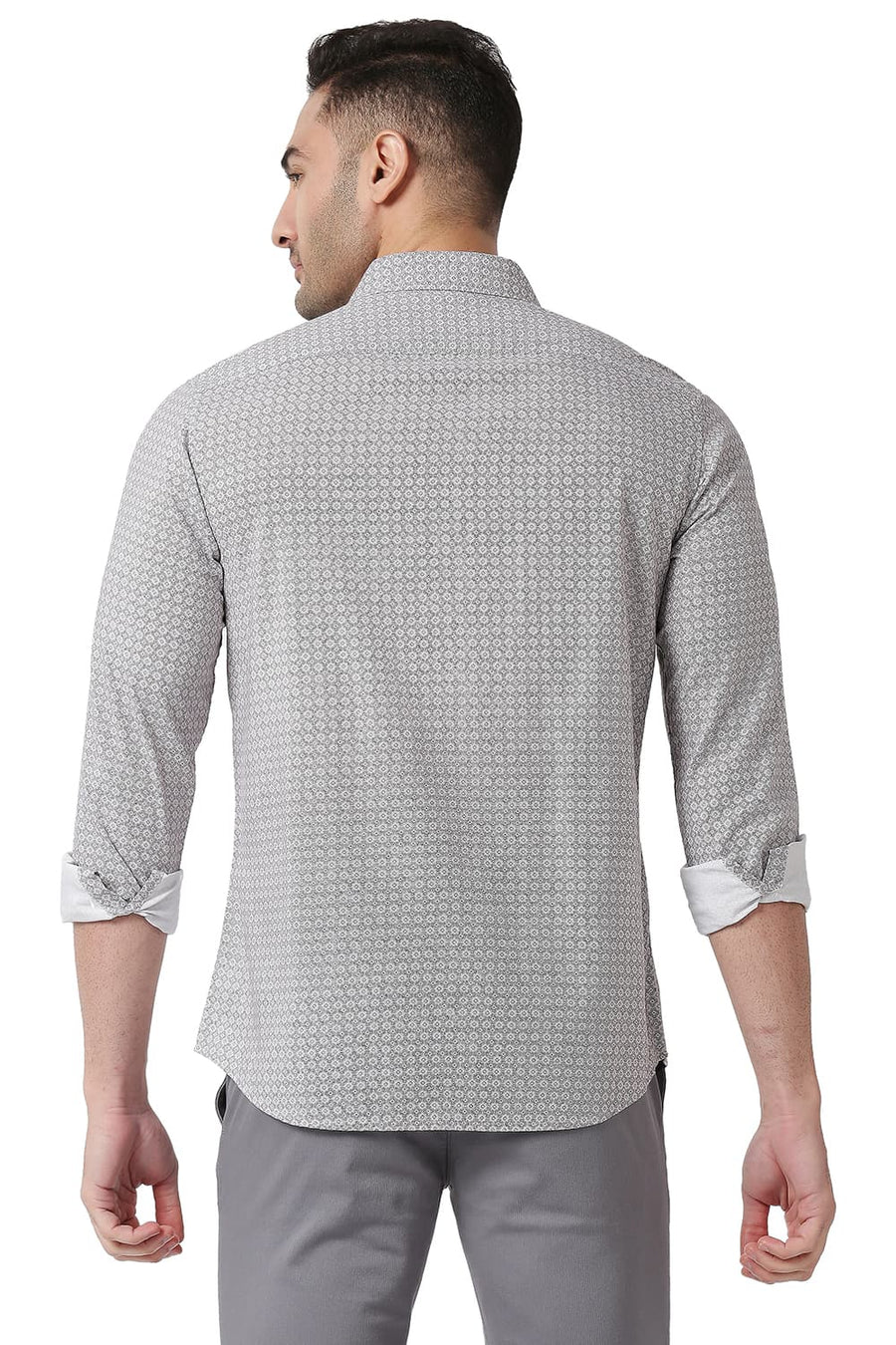 BASICS SLIM FIT NIMBUS GREY COTTON VISCOSE PRINTED SHIRT