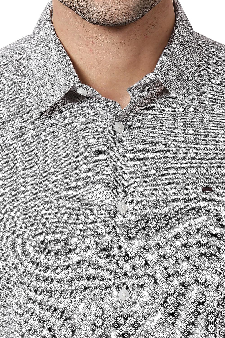 BASICS SLIM FIT NIMBUS GREY COTTON VISCOSE PRINTED SHIRT