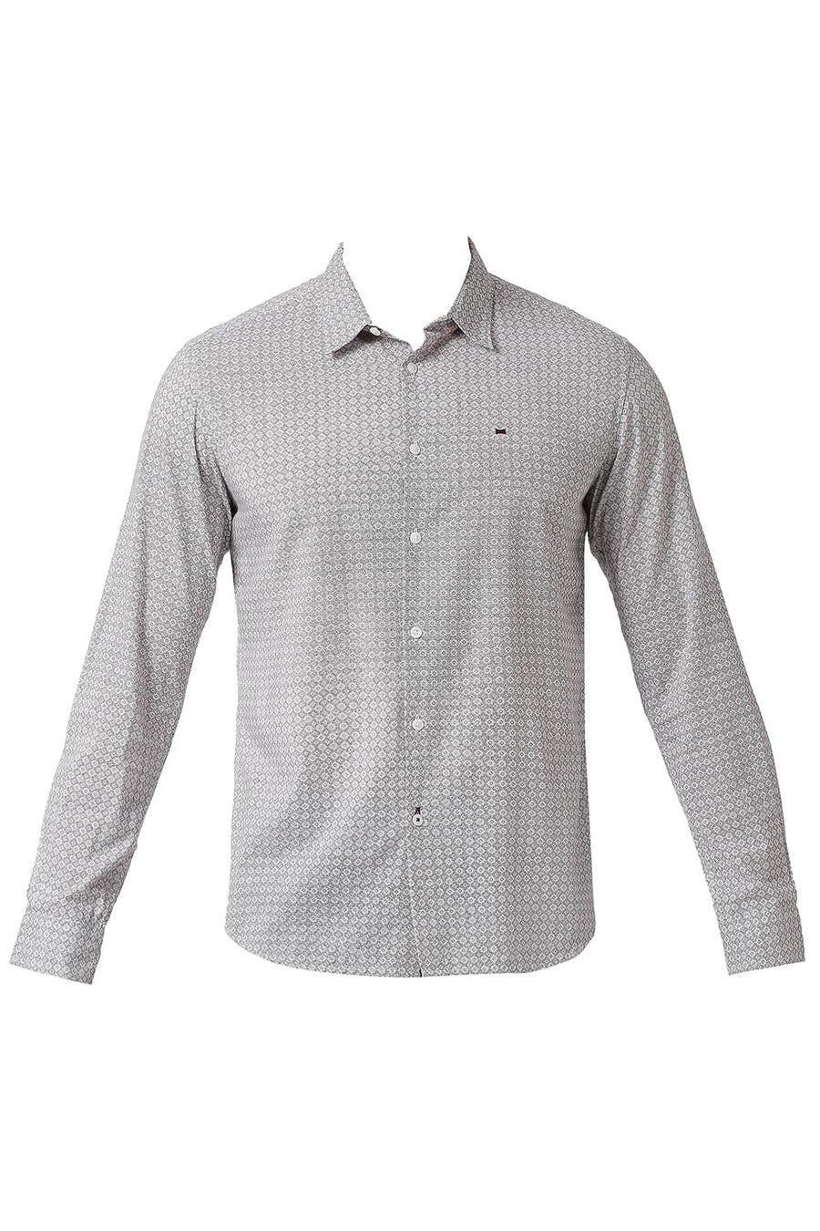 BASICS SLIM FIT NIMBUS GREY COTTON VISCOSE PRINTED SHIRT