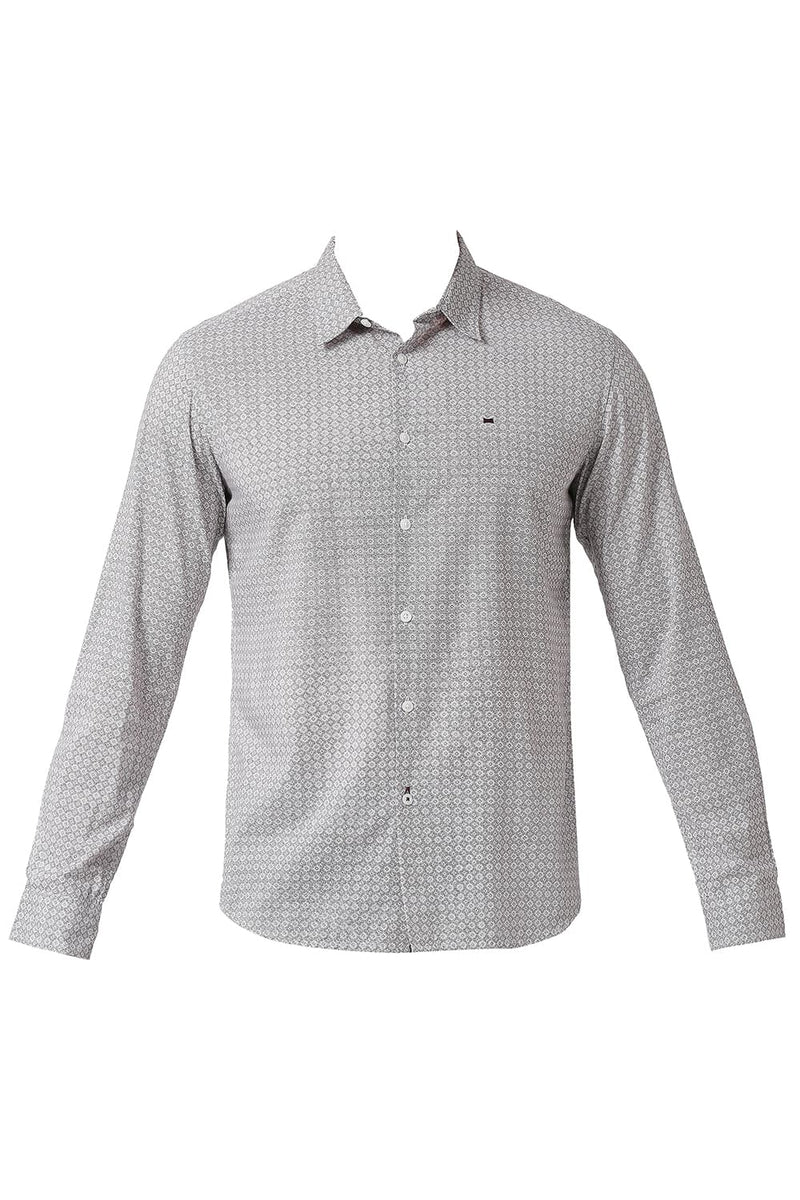 BASICS SLIM FIT COTTON VISCOSE PRINTED SHIRT