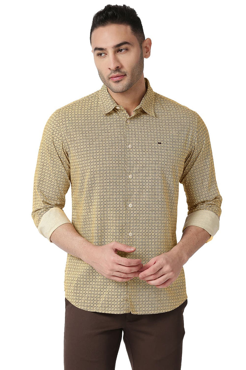 BASICS SLIM FIT COTTON VISCOSE PRINTED SHIRT