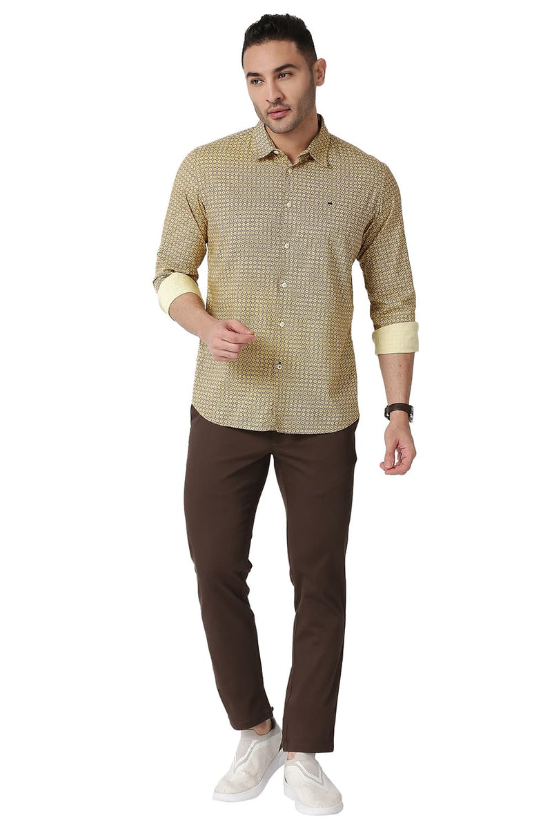 BASICS SLIM FIT COTTON VISCOSE PRINTED SHIRT