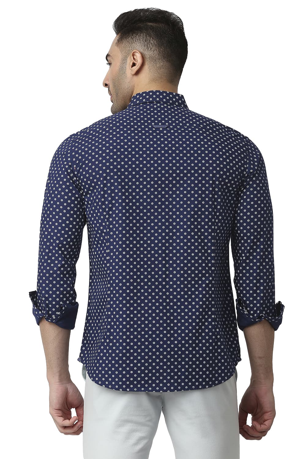 BASICS SLIM FIT COTTON POPLIN PRINTED SHIRT