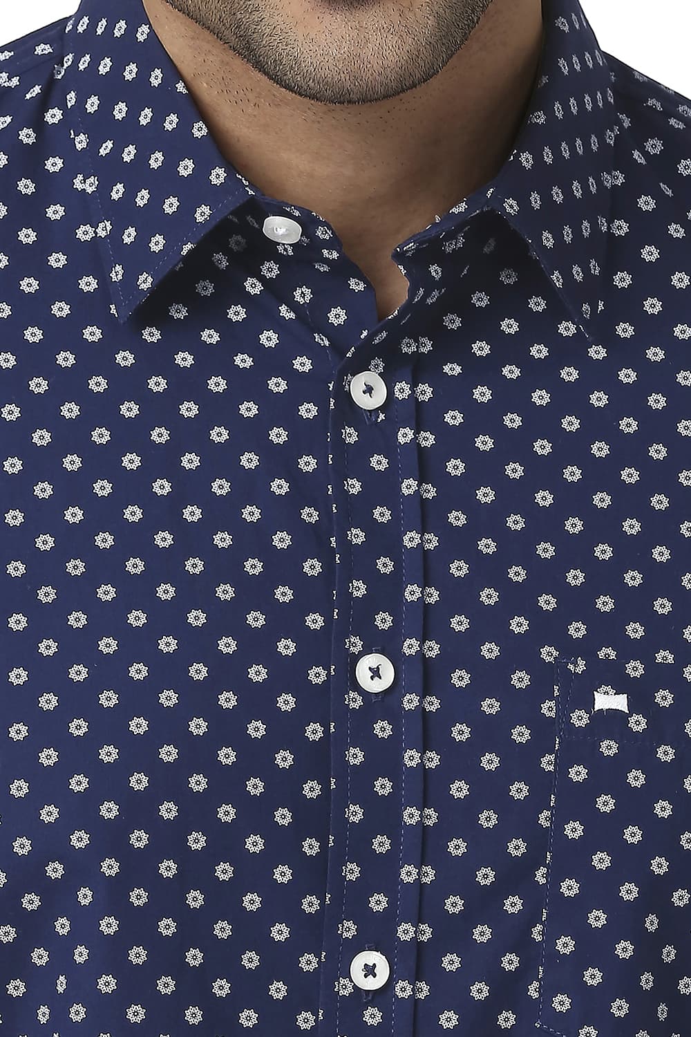 BASICS SLIM FIT COTTON POPLIN PRINTED SHIRT