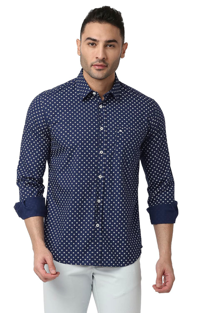 BASICS SLIM FIT COTTON POPLIN PRINTED SHIRT