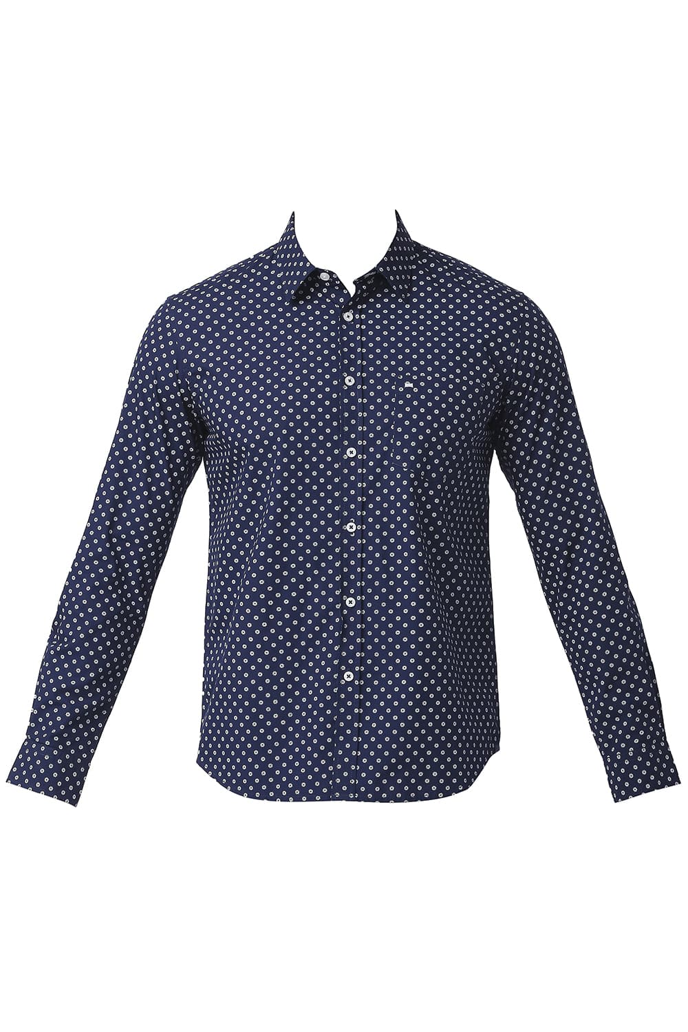 BASICS SLIM FIT COTTON POPLIN PRINTED SHIRT