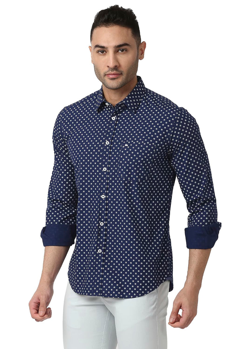 BASICS SLIM FIT COTTON POPLIN PRINTED SHIRT