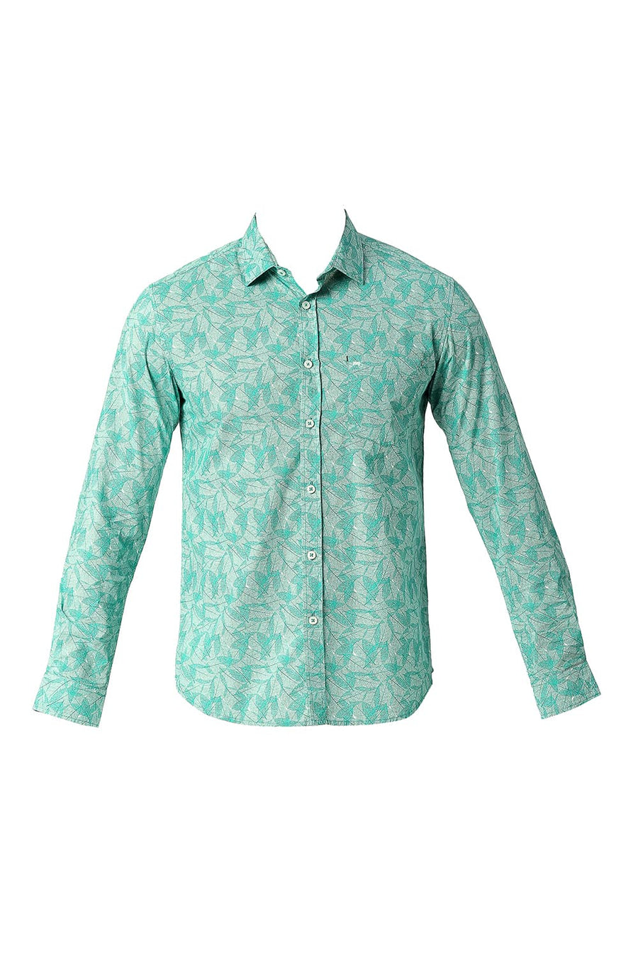 BASICS SLIM FIT DEEP GREEN COTTON POPLIN PRINTED SHIRT