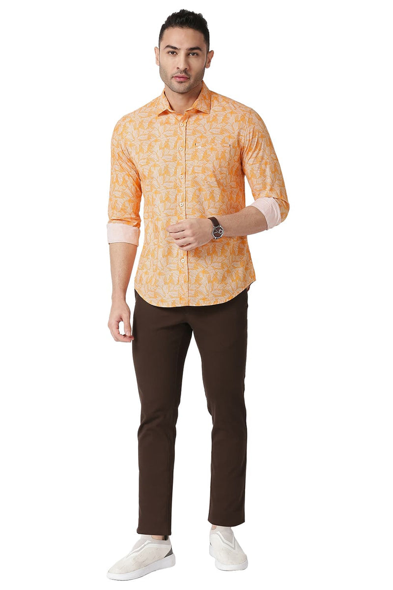 BASICS SLIM FIT COTTON POPLIN PRINTED SHIRT