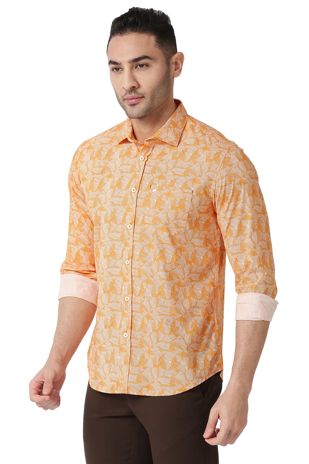 BASICS SLIM FIT COTTON POPLIN PRINTED SHIRT