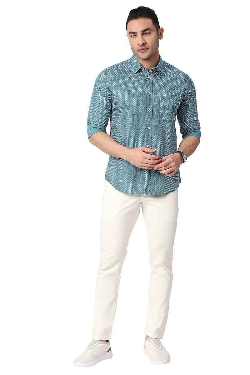 BASICS SLIM FIT COTTON POPLIN PRINTED SHIRT