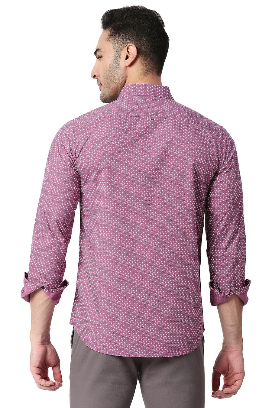 BASICS SLIM FIT PALE PINK COTTON POPLIN PRINTED SHIRT