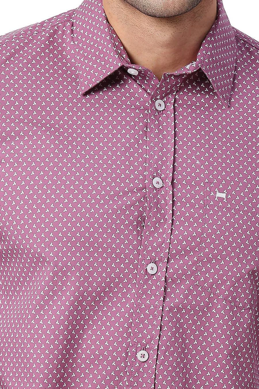 BASICS SLIM FIT PALE PINK COTTON POPLIN PRINTED SHIRT