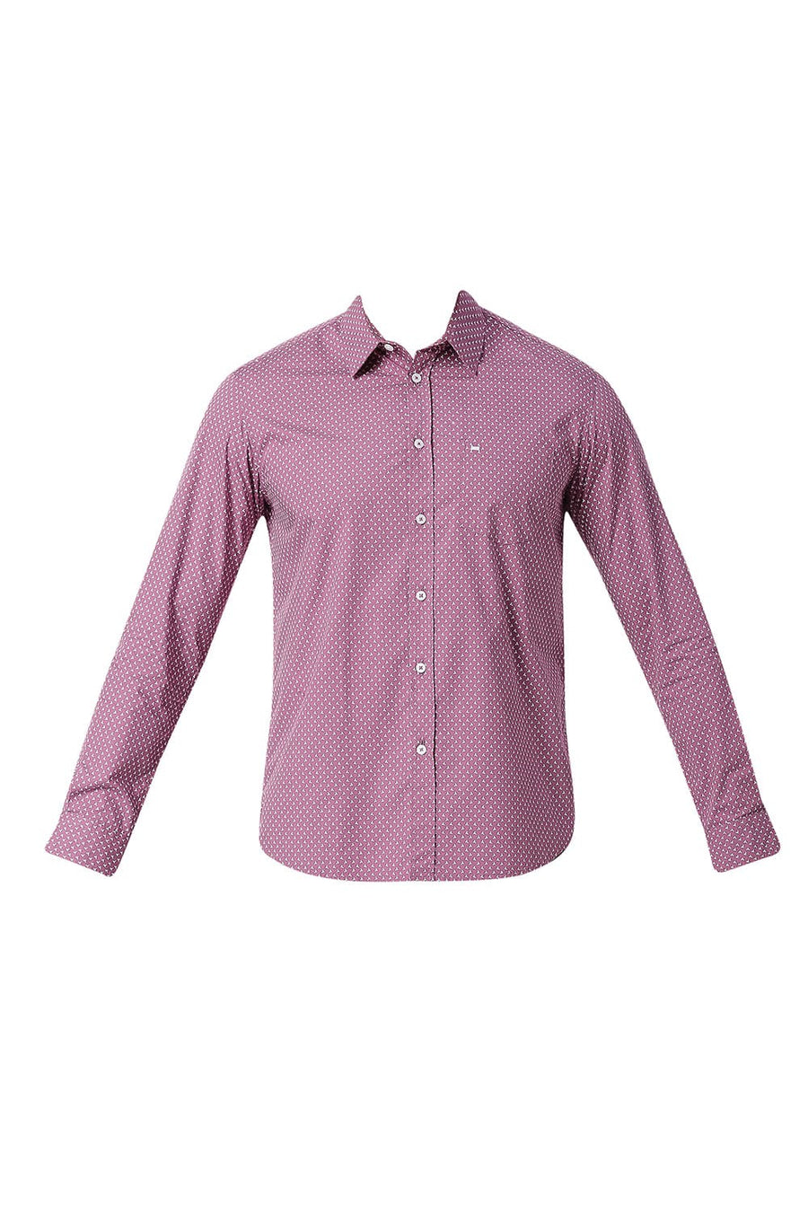 BASICS SLIM FIT PALE PINK COTTON POPLIN PRINTED SHIRT
