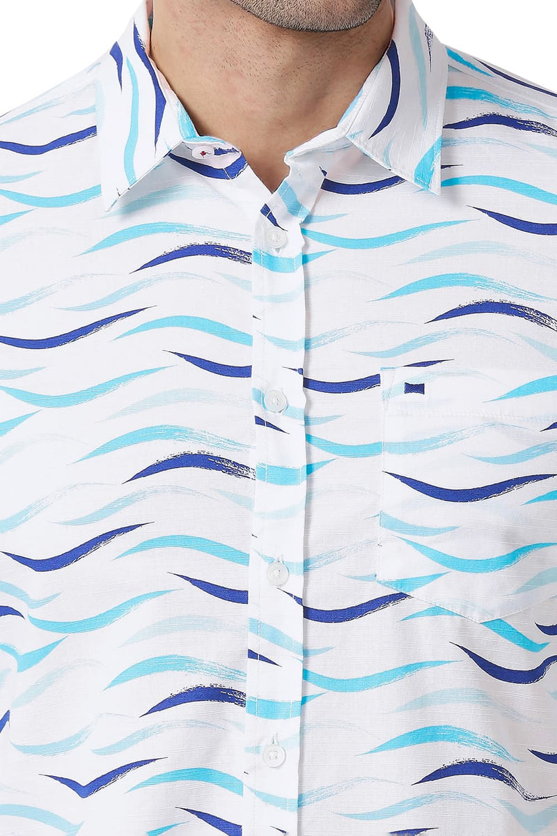 BASICS SLIM FIT COTTON SLUB PRINTED SHIRT