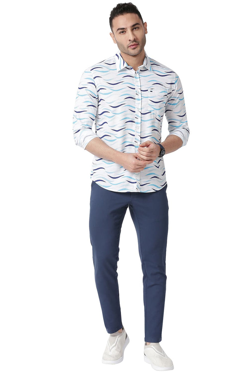 BASICS SLIM FIT COTTON SLUB PRINTED SHIRT