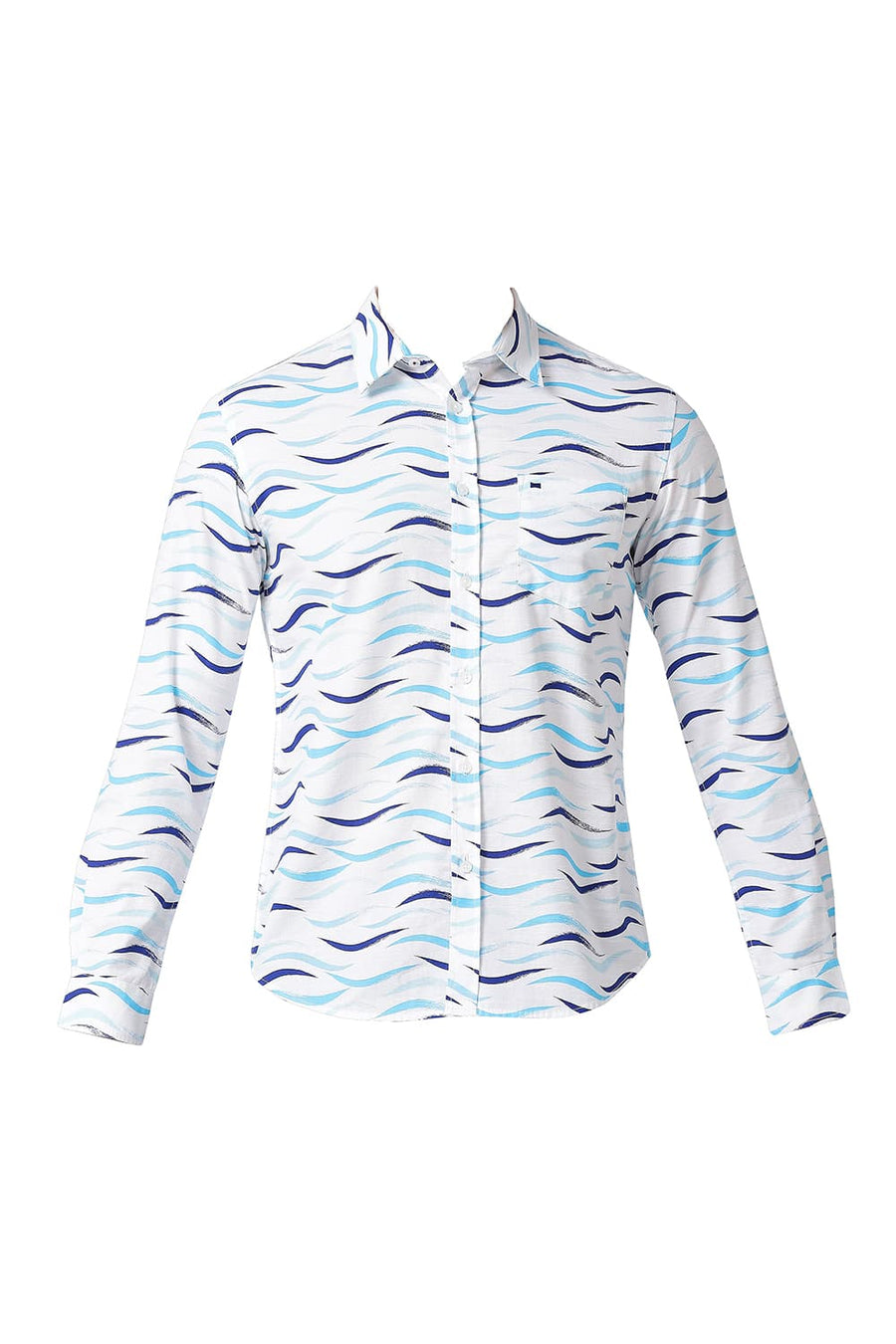 BASICS SLIM FIT COASTAL BLUE COTTON SLUB PRINTED SHIRT