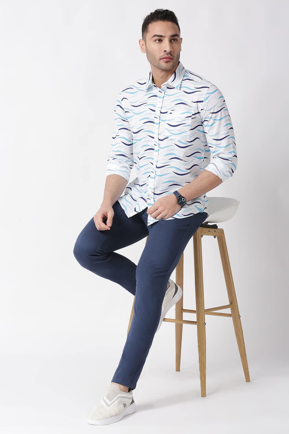 Slim Fit Cotton Slub Printed Shirt