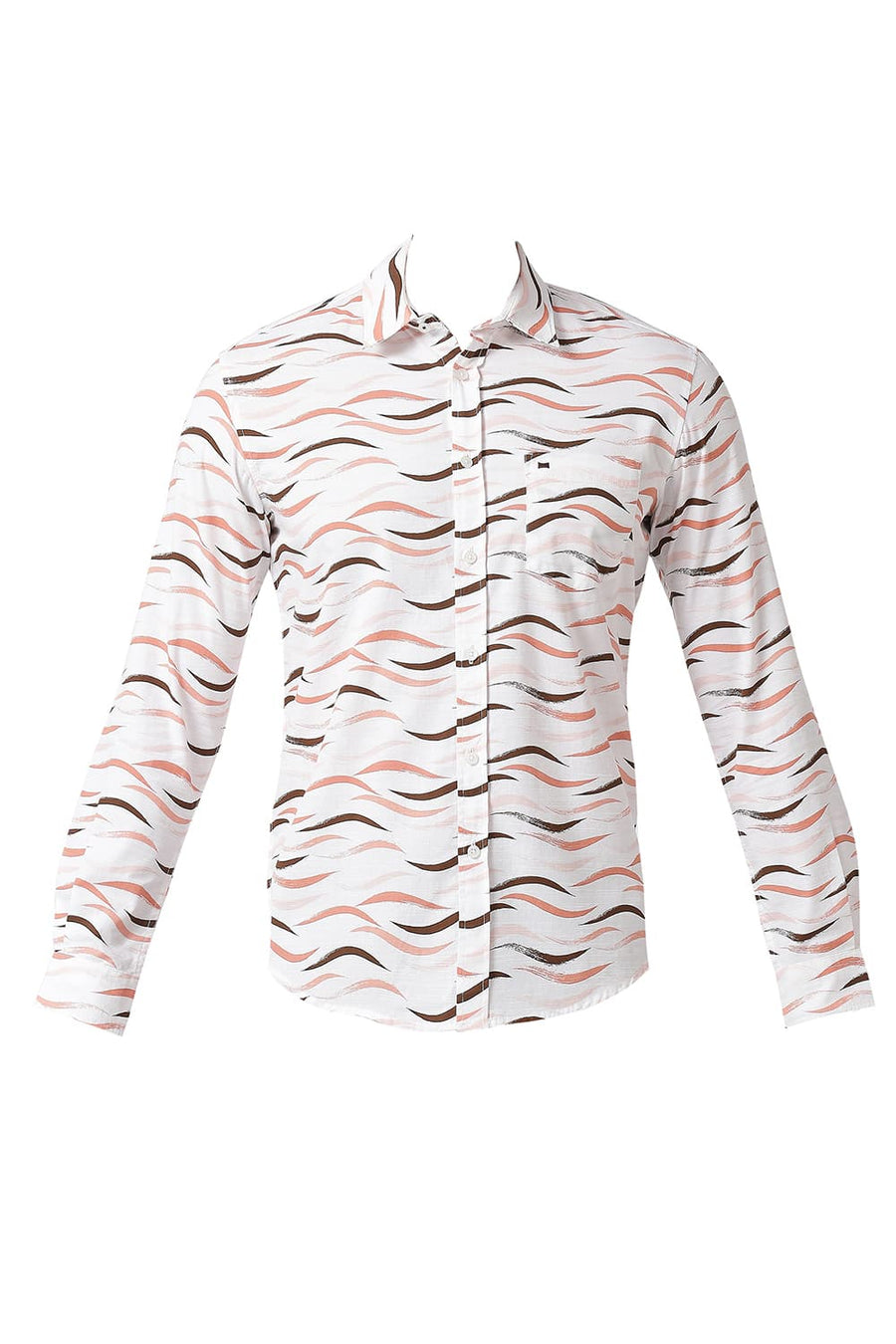 BASICS SLIM FIT GINGER ORANGE COTTON SLUB PRINTED SHIRT