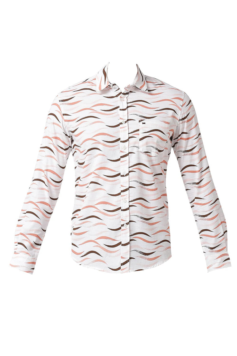 BASICS SLIM FIT COTTON SLUB PRINTED SHIRT