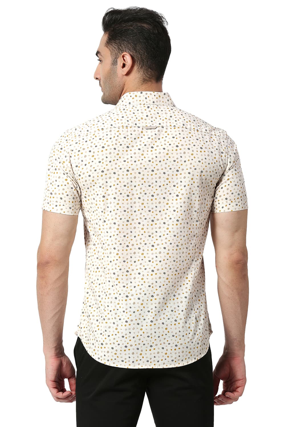 BASICS SLIM FIT COTTON SLUB PRINTED HALFSLEEVES SHIRT