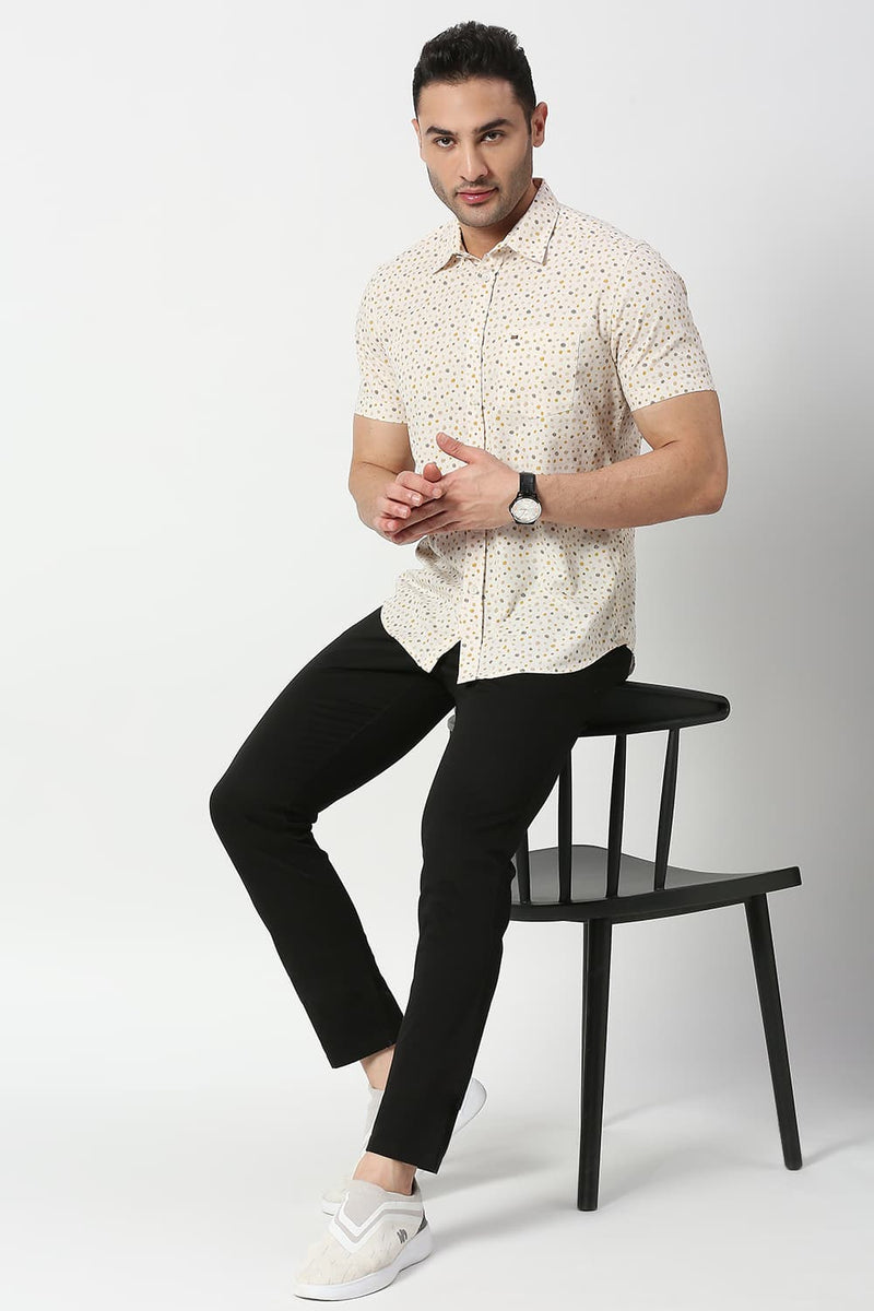 Slim Fit Cotton Slub Printed Halfsleeves Shirt